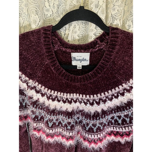 Wrangler Womens LARGE Sweater Purple Abstract Print Super Soft - Picture 2 of 6